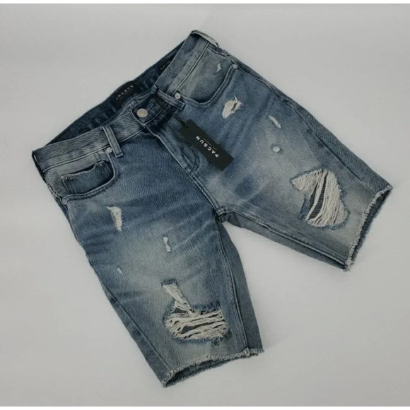 PACSUN Distressed Lt Wash Long Shorts Raw Hem Skinny Size W28 NWT - Picture 1 of 11
